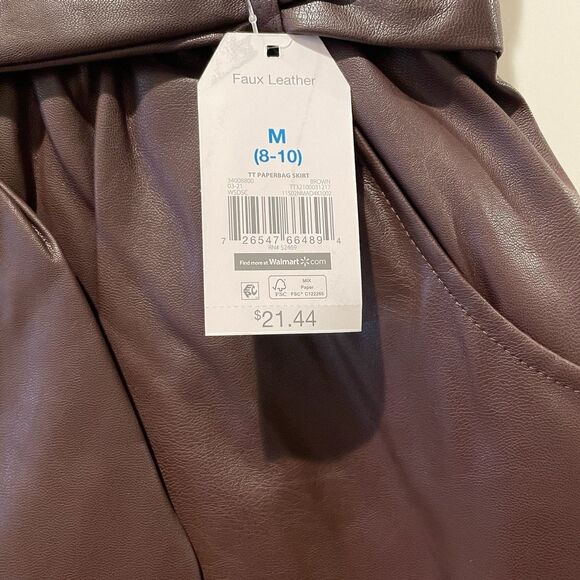 Women’s Skirt Time And Tru Brown Faux Leather Skirt Size Medium 8/10 NEW W Tags - Picture 7 of 12